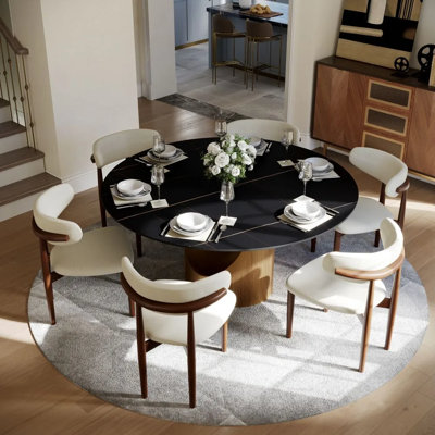 CVIS1276 Modern Sintered Stone Round Dining Table With Pedestal Base, Pre-Assembly by POVISON