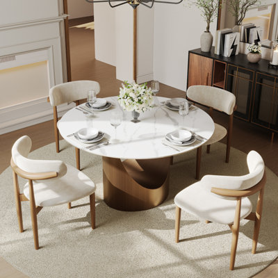 CVIS1276 Modern Sintered Stone Round Dining Table With Pedestal Base, Pre-Assembly by POVISON