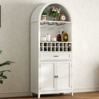 75.7" Tall Arched Wine Bar Cabinet, Bar Liquor Cabinets With Glass Holders & Wine Rack, Kitchen Pantry Cabinet W/Drawer & Shelves by Breakwater Bay