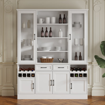 78.7" H Large White China Cabinet With Tempered Glass Doors, Wine Rack & Drawers by Lark Manor