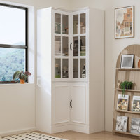 L-Shaped Corner Cabinet With 2-Glass-Door And 5 Shelves