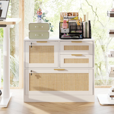 31.5" Rattan File Cabinet With Lock & 4 Drawer by Highland Dunes