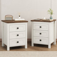 Farmhouse Nightstand With Charging Station, 18" W Bedside Side Table With 3 Drawers by Winston Porter