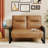 49.6" Faux Leather Mid-Century Loveseat 2 Seater Sofa by George Oliver