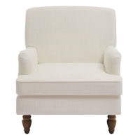 Vintage Linen Upholstered Armchair With Antique Wood Legs – Accent Chair For Living Room & Bedroom by Red Barrel Studio