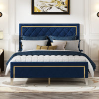Modern Upholstered Platform Bed,10 Slats + 5 Center Support Legs, Queen Size,No Box Spring Required, Easy Assembly by Mercer41