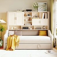 Twin Size bed with LED Armrest Lights, Storage Shelves and Cabinets by Mercer41
