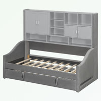 Twin Size bed with LED Armrest Lights, Storage Shelves and Cabinets by Mercer41