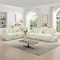 Classic 2 Piece Modular Couch Living Room Sofa Set With Flared Arms And Removable Ruffles Pleats Skirts And Spindle Legs, 3 Seater Sofa + 2-Seat Loves