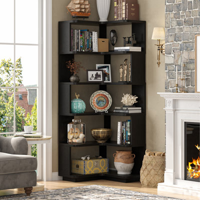 Corner Bookshelf Etagere Bookcase With Baffle, Freestanding L Shaped Display Shelf Stand For Home Office