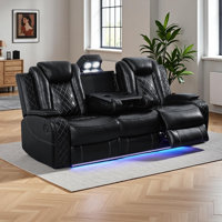 83.5" Breathing Leather Power Recliner Sofa With Middle Drop-down Table by Ebern Designs