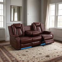 83.5" Breathing Leather Power Recliner Sofa With Middle Drop-down Table by Ebern Designs