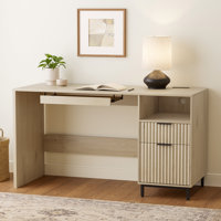 Fluted Executive Desk With Charging Station And File Drawer by Latitude Run