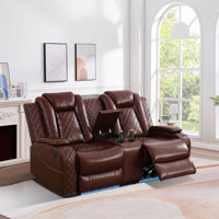 74" Breathing Leather Power Reclining Living Room Loveseat With Middle Console by Wrought Studio