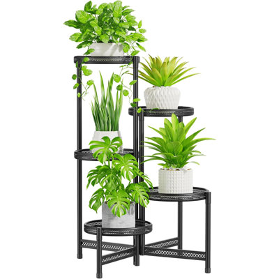 5 Tier Plant Stand with 10 inch Wide Tray, Corner Metal Flower Rack, Folding and Portable, Applicable in Living Room, Patio and Porch by George Oliver