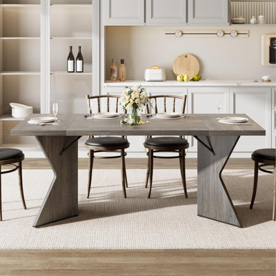 70.9" Farmhouse Dining Table for 6 with V-Shaped Leg, Solid Wood Kitchen Table for Dining Room by Millwood Pines
