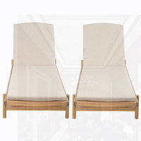 Acacia Wood Chaise Lounge With Cushion, Set Of 2