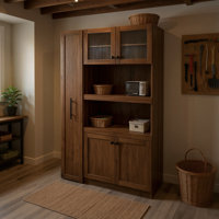 Farmhouse Accent Cabinet with Expandable Pull-Out Organizer, Glass Doors & Multi-Tier Storage by Latitude Run