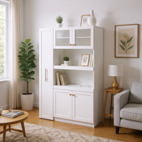 Farmhouse Accent Cabinet with Expandable Pull-Out Organizer, Glass Doors & Multi-Tier Storage by Latitude Run