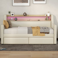 Twin Size Upholstered Daybed with Drawers, LED Lights & Charging Station, Space-Saving Sofa Bed Frame by Latitude Run
