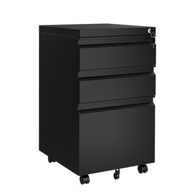 3 Drawer Mobile File Cabinet with Lock, Under Desk Metal Rolling Wheel Filing Cabinet for Home Office Storage Organizer Letter/Legal/A4 Files by Wrought Studio