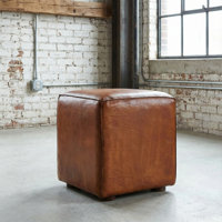 Bronco Genuine Leather Cube Ottoman, Brown