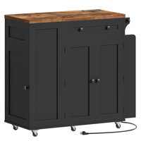Kamey 35.4" Farmhouse Kitchen Island with Trash Cabinet and Charging Station by Winston Porter