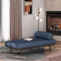 Mid-Century Modern Chaise Lounge with Button-Tufted Upholstery and Wood Frame by George Oliver