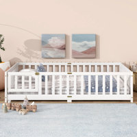 Floor Bed With Fence And Door,Rubber Wood Floor Bed With Safety Guardrails by Ophelia & Co.