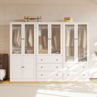 20"D x 94.5"W x 71"H Modern Armoire With Soft-Close Doors — Fluted Glass Wardrobe Closet With Shelves & Drawers by Latitude Run