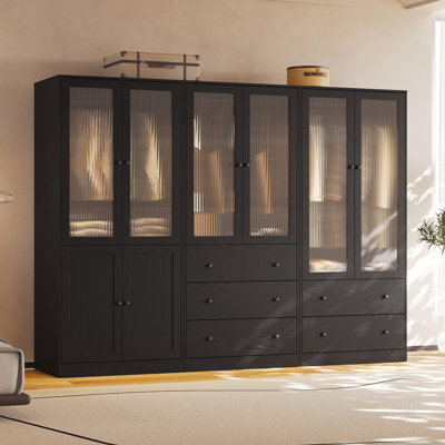 20"D x 94.5"W x 71"H Modern Armoire With Soft-Close Doors — Fluted Glass Wardrobe Closet With Shelves & Drawers by Latitude Run