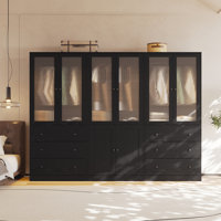 20"D x 94.5"W x 71"H Modern Armoire With Soft-Close Doors — Fluted Glass Wardrobe Closet With Shelves & Drawers by Latitude Run