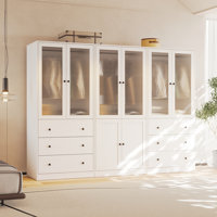 20"D x 94.5"W x 71"H Modern Armoire With Soft-Close Doors — Fluted Glass Wardrobe Closet With Shelves & Drawers by Latitude Run