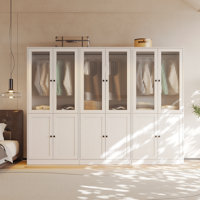 20"D x 94.5"W x 71"H Modern Armoire With Soft-Close Doors — Fluted Glass Wardrobe Closet With Shelves & Drawers by Latitude Run