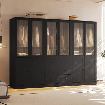20"D x 94.5"W x 71"H Modern Armoire With Soft-Close Doors — Fluted Glass Wardrobe Closet With Shelves & Drawers by Latitude Run