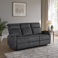 Morfudd 71" Modern & Contemporary Double Reclining Sofa with Microfiber Upholstery, Tab Pull Reclining, Magazine Pocket, Wall-Hugger Design by Ebern Designs