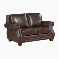 Southlake 64.5" Traditional Top Grain Leather & Faux Leather Loveseat with Nailhead Trim, Solid Wood Feet, Attached Cushions by Lark Manor