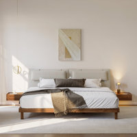 King Size Linen Bed With Floating Nightstands Bedroom Set by Hokku Designs