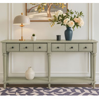 Classic Wooden Living Room Console Table Entryway Table with 4 Drawers and a Bottom Shelf by Red Barrel Studio