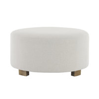 Fabric Round Ottoman With Wooden Legs