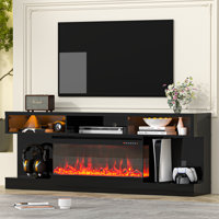 70" 3-sided Fireplace Tv Stand For Tvs Up To 80", Entertainment Center With 34" Electric Fireplace,app Control Led Light Tv Consoles For Living Room,s by Ivy Bronx