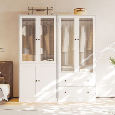 20"D x 63"W x 71"H Modern Armoire With Soft-Close Doors — Fluted Glass Wardrobe Closet With Shelves & Drawers by Latitude Run