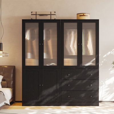 20"D x 63"W x 71"H Modern Armoire With Soft-Close Doors — Fluted Glass Wardrobe Closet With Shelves & Drawers by Latitude Run