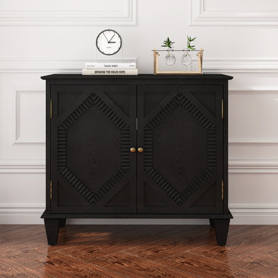 MDF Retro Wooden Sideboard Buffet Cabinet With Storage, Symmetrical Geometric Accent Display Cabinets, Media Console Credenza For Living Room/Entryway
