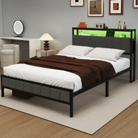 Storage Upholstered Platform Bed with LED Lighting Included and Built In USB Port