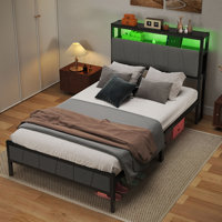 Storage Upholstered Platform Bed with LED Lighting Included and Built In USB Port by Wrought Studio