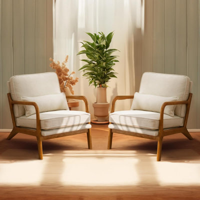 Burnt Decorative Chair Set Of 2, Mid-Century Modern Upholstered Lounge Chair Reading Chair Side Seat Solid Wood Farmhouse Armchair For Living Room, Be by Corrigan Studio