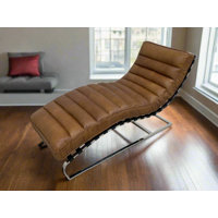 Plano Modern Channeled Leather Chaise Lounge - Leather by Orren Ellis