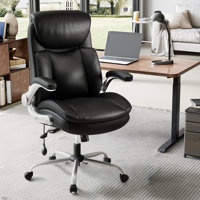 Upholstered Executive Office Chair, Adjustable High Back Heavy Duty Computer Chair with Flip Up Armrest, Faux Leather Desk Chair with Lumbar Support by Latitude Run