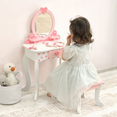 Kids Vanity Table And Chair Set,15 Pcs Makeup Accessories & Storage Drawer by Rosdorf Park